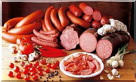 Assortment of sausages and cold cuts. 