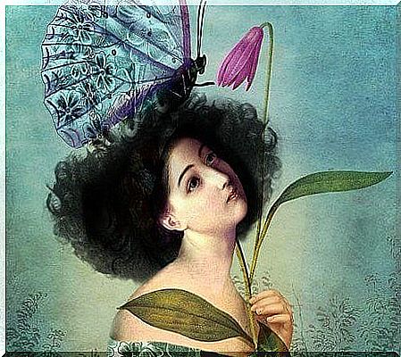 butterfly woman on head